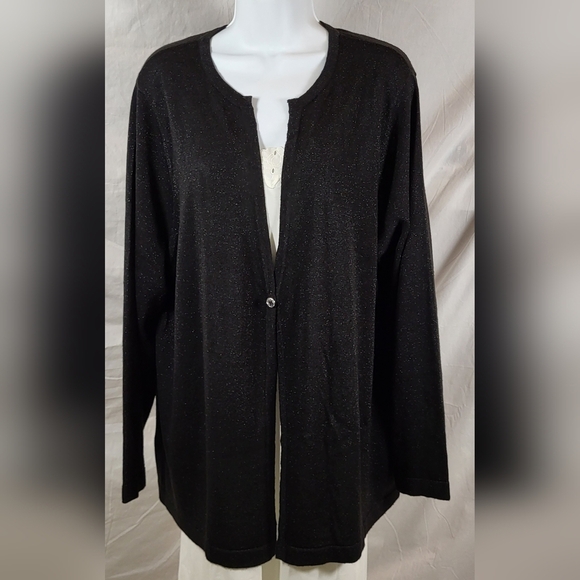 LIZ & ME Black and Silver Metallic 1 Button Sweater - Plus Size 1X - Picture 6 of 10